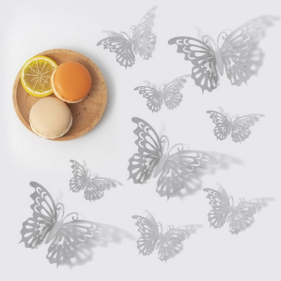 【Model 3-Silver】Glittering 3D Butterfly Wall Decor Removable Gold Butterfly Decorations Suitable for Bedroom Party Wedding J