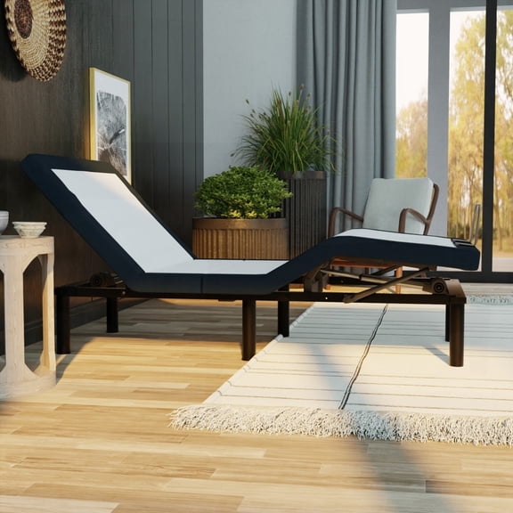 Twin Size Metal Platform Bed Frame with Zero Clearance and Wireless Remote (Grey for Bedroom)