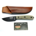 thumbnail image 1 of ESEE 3HM Fixed Blade Survival Knife with Black Powder Coated 1095 Steel Blade and Grey Micarta Handle, Leather Sheath, 1 of 4