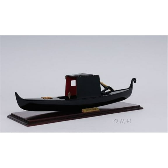 Model Boat Venetian Gondola Small 17-In Black Painted Brass Metal Wood New OM-18