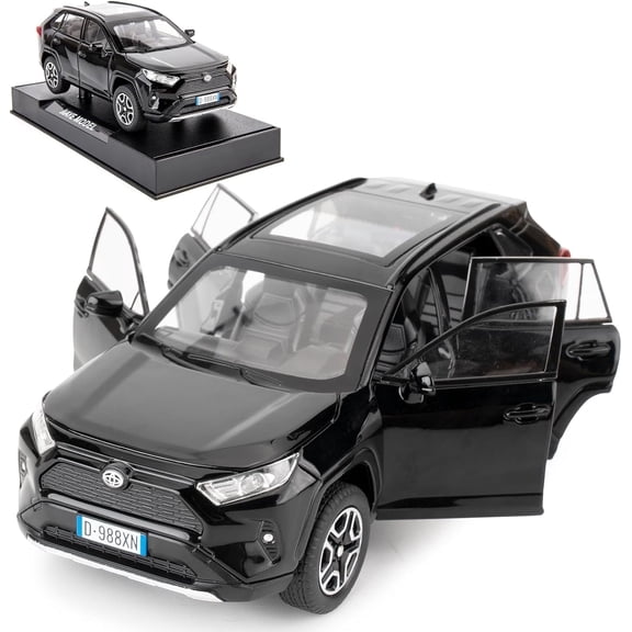 Model Car 1/32 RAV4 Alloy Diecast Collectible Toy Car with Light and Sound Toy Vehicle Door Can Be Opened for Boys Kids Toddler Gift (Black)