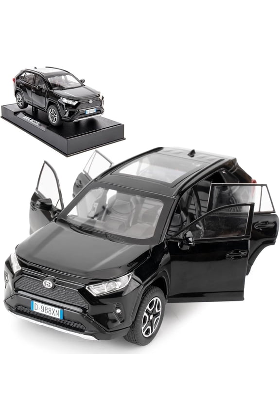 Model Car 1/32 RAV4 Alloy Diecast Collectible Toy Car with Light and Sound Toy Vehicle Door Can Be Opened for Boys Kids Toddler Gift (Black)