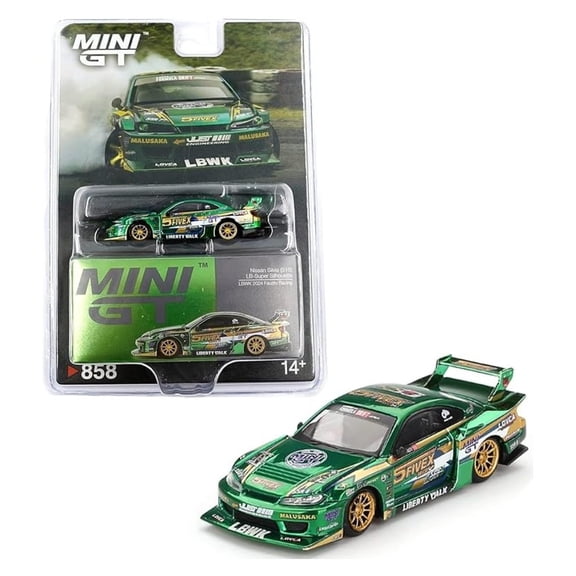Model Car Compatible with Mini GT 1:64 Silvia S15 LB-Super LBWK 2024 Fausto Racing Limited Edition MGT00858
