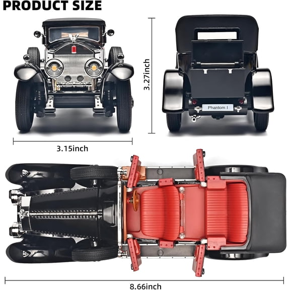 Model Car Kits Adults and Boys 1/24 Diecast Cars Phantom Generation Vintage Car Collectibles,Die Cast Metal Pull Back Cars with Lights and Sounds,Toy Cars for Boys Age 3-12(Black)