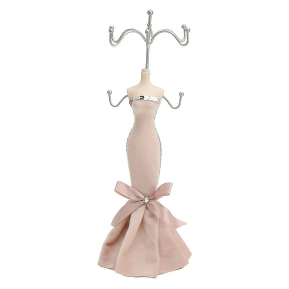 Model Dress Jewelry Display Stand Earring Necklace Ring Holder Storage Organizer Hanging Tower Rack Light Pink