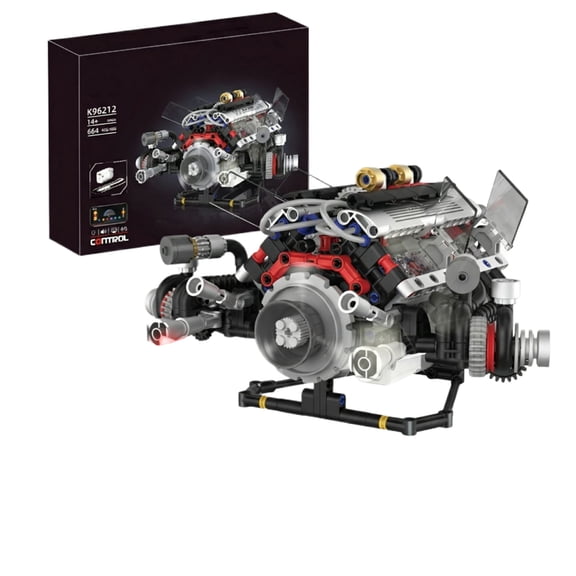 Model Engine Kit For S, V8 Engine Model Kit With Led Lights And Sound Effects - 8-Cylinder Metal Car Engine Model Featuring Realistic Piston Movement, Turbocharging, Exhaust