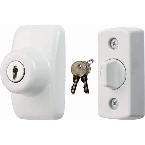Model GLK Deadbolt for Storm and Screen Doors, Key Lock, White (2-Piece Set)