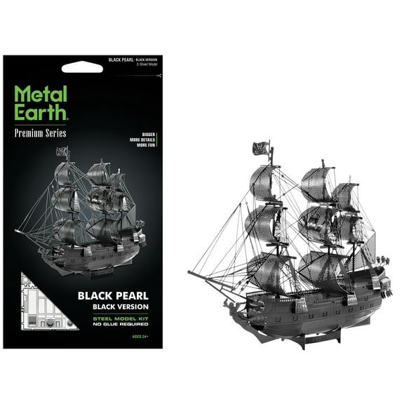 Model Kit Black Pearl Ship Black Version (Moderate Difficulty) Steel Model Kit by Metal Earth