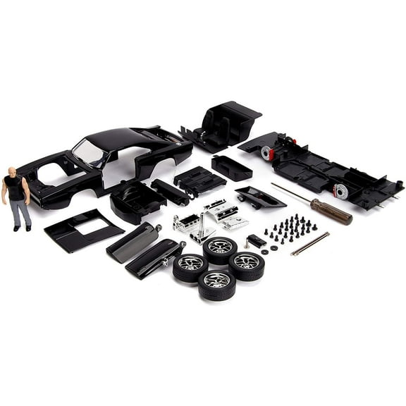 Model Kit Dodge Charger R/T Black with Dom Diecast Figure, Fast & Furious Movie, Build N' Collect, 1:24 Diecast Car Jada
