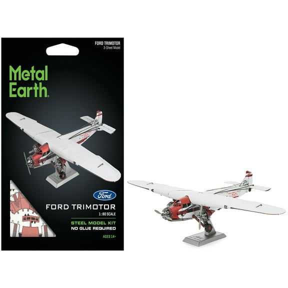 Model Kit Ford Trimotor Transport Aircraft White and Red (Moderate Difficulty) Steel Model by Metal Earth