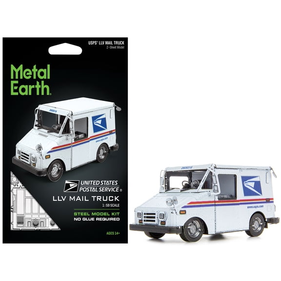 Model Kit LLV Mail Truck White "USPS (United States Postal Service)" (Moderate Difficulty) Steel Model by Metal Earth