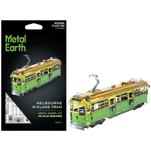 Model Kit Melbourne W-class Tram Green and Gold (Moderate Difficulty) Steel Model by Metal Earth