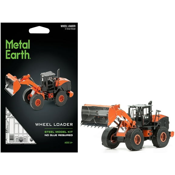 Model Kit Wheel Loader Orange and Black (Challenging Difficulty) Steel Model by Metal Earth