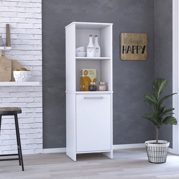 Model Kitchen Pantry, White, Two Inner Shelves & Single Door - 15.8 In. Height, 20.9 Package Width White Pantry With Feature, Exterior Shelf Options 17.71 Width, 7.9 Height