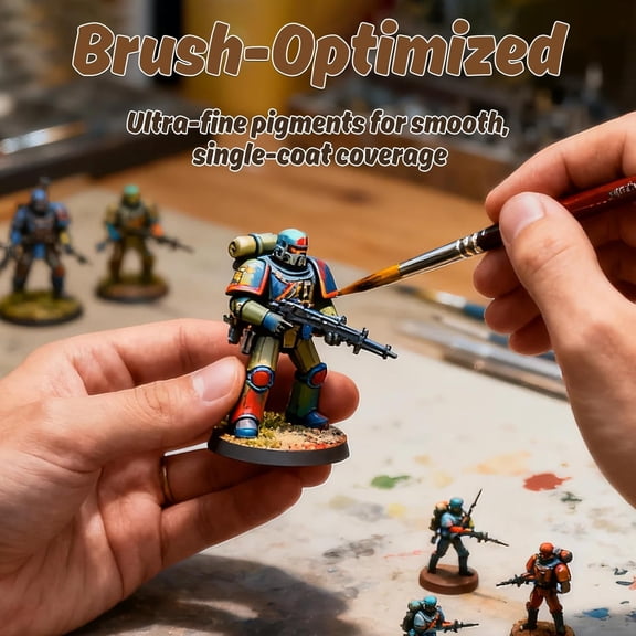 Model Paint Set - 20 Colors with 3 Brushes, Miniature Paints (Base/Skin Tones/Shadows/Metallics) for Airbrushing & Hand Painting, Acrylic Paint for Models, Miniatures & Wargaming Props