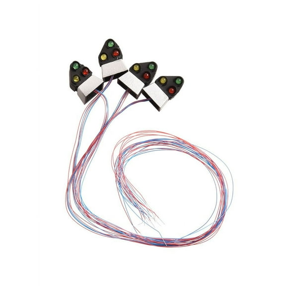 Model Railroad Train Block Signal Set - 4 Pcs Dwarf Ground Signals with 3 Lights (Red, Yellow, Green) for Landscape Scenery - Individually Wired Metal & Plastic Miniature Traffic Lights (2cm)