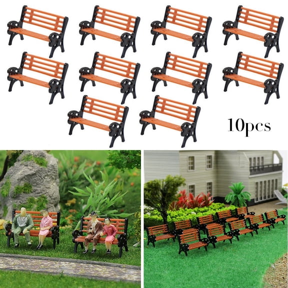 Model Railway HO Scale 1:87 Plastic Chair Settee 10pcs Street Scenery Layout Accessories Miniature Furniture for Train Platform Diorama Landscape