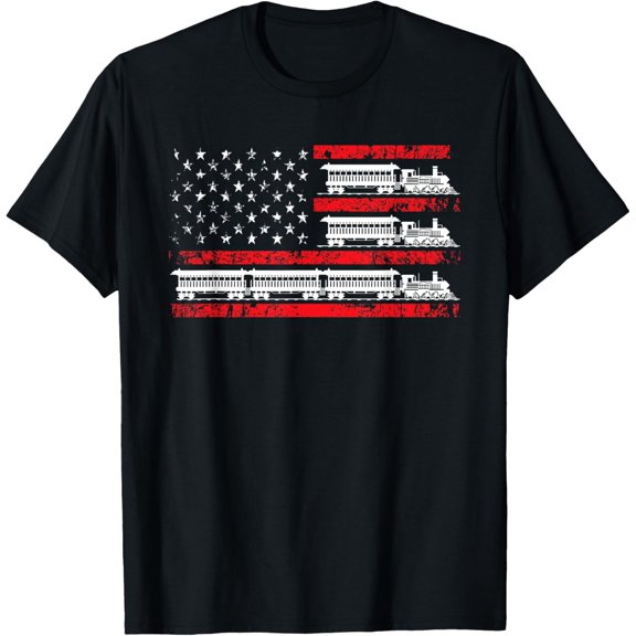 Model Train Usa Flag Locomotive Model Railroad T Shirt