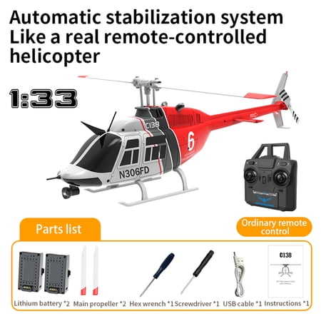 Model aircraft,Free Battery One- Battery One- Function Bell206 Helicopter 6ch Propeller Click Roll Takeoff Helicopter 6ch 33 Scale Bell206 Propeller Free Red 2 battery