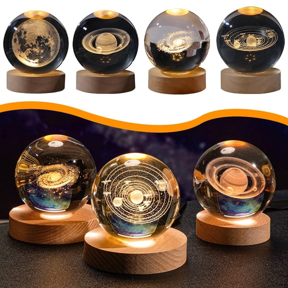 Model of Galaxy Crystal Ball, with Led Lamp Stand, Planets Glass Ball, Solar System Sphere