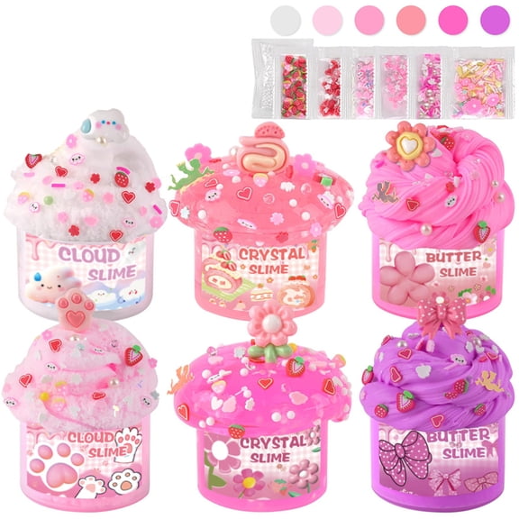 Modeling Material Kit for Girls with Cloud, Crystal, and Butter Modeling Material, 6-Pack Pink and Purple Cupcake Style, for Kids and Teens, Sensory Toy