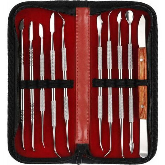Modeling Tools, 10 Stainless Steel Pottery Tools with Carrying Case, Double Ended Carving Tools for Wax Pottery Sculpting