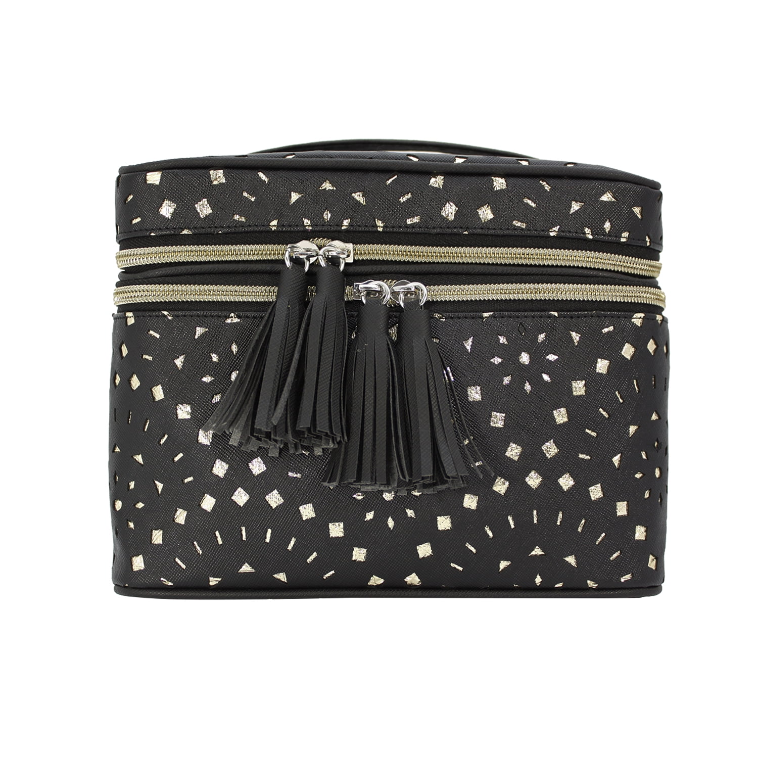 Modella Perforated Black & Gold Fitted Train Case