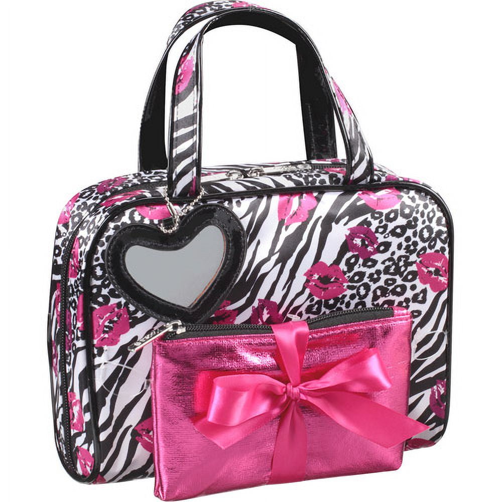 Modella Weekender Set Cosmetics Bag, Black and White Animal Print with