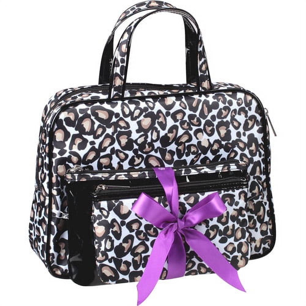 Modella Weekender Set Cosmetics Bag, White and Black Leopard Print, 3