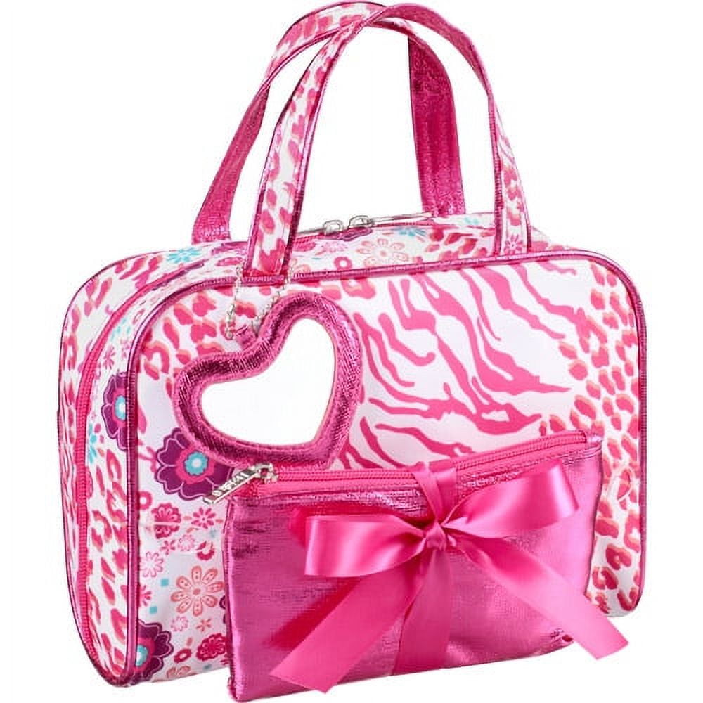 Modella Weekender Set Cosmetics Bag, White and Pink Animal Print, 3 pc