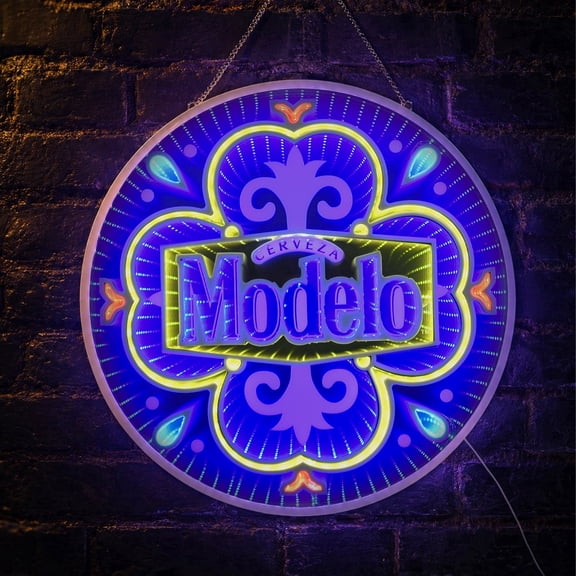 Modelo Beer Infinity Mirror LED Neon Light Sign for Man Cave, Home Bar, Garage, Game Room & Pub Decor, Blue 3D Tunnel Wall Art with USB Powered Hanging Beer Bar Lighting Display