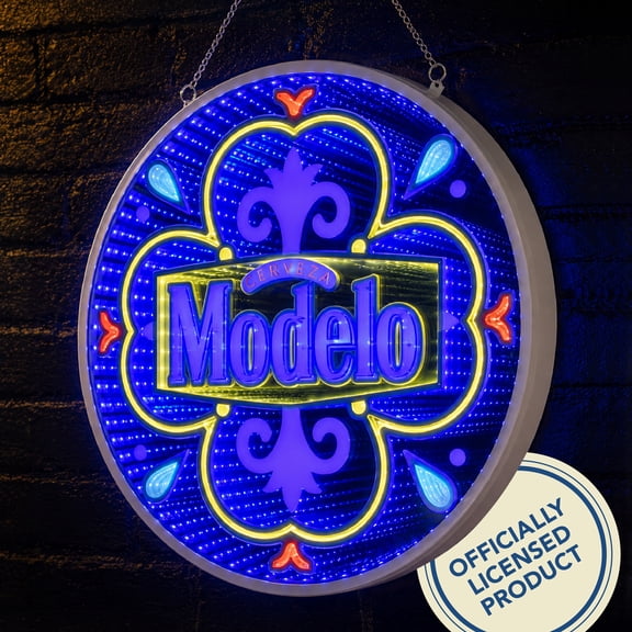 Modelo Beer Infinity Mirror LED Neon Light Sign for Man Cave, Home Bar, Garage, Game Room & Pub Decor, Blue 3D Tunnel Wall Art with USB Powered Hanging Beer Bar Lighting Display