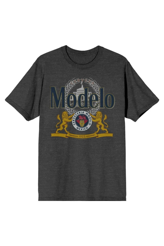 Modelo Beer Logo Crest Mens Charcoal Heather Graphic Tee-XL
