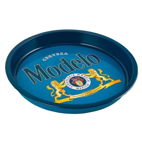 Modelo Blue Dish Deep Plate All Metal Tin Storage Container Round Serving Tray 12.25"