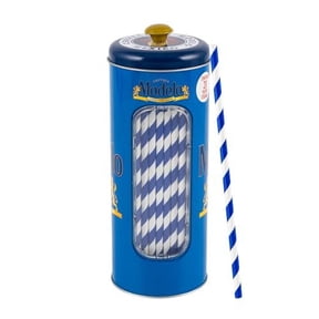 Modelo Blue Straw Holder Food Container Large Round Cylinder Metal Jar Canister