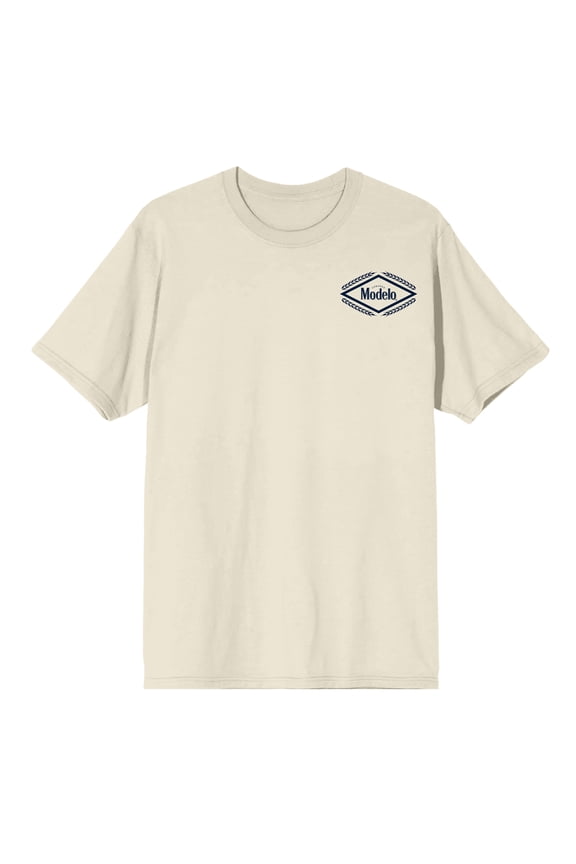 Modelo Diamond Frame & Brush Stroke Logos Crew Neck Short Sleeve Natural Men's T-shirt
-Small