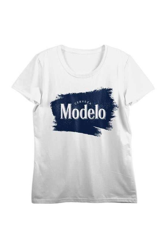 Modelo Distressed Patch Logo Crew Neck Short Sleeve Women's White T-shirt-XL