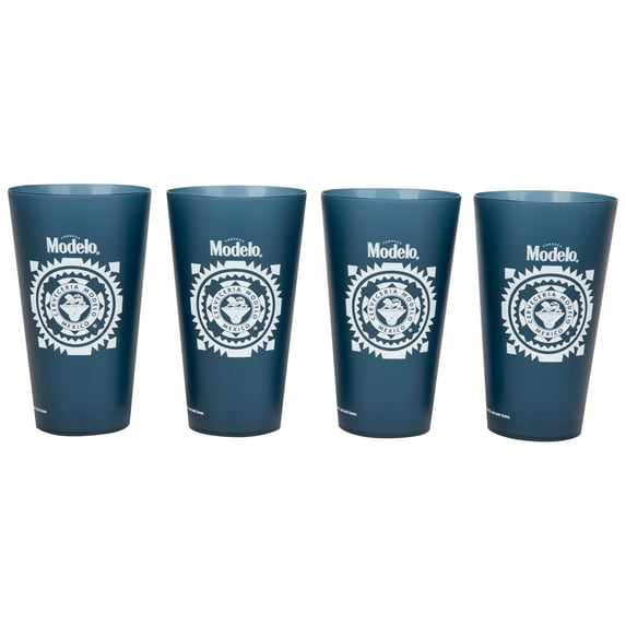 Modelo Especial 880920 16 oz Cerveceria Mexico Logo Plastic Pint Glass, Blue & White - Pack of 4