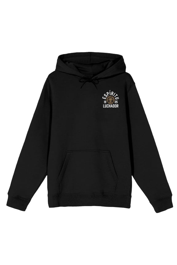 Modelo Espiritu Luchador Front & Back Logo Long Sleeve Black Adult Hooded Sweatshirt-Small