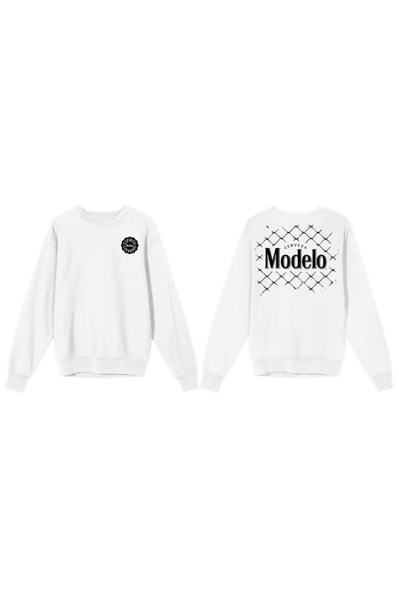 Modelo Espiritu Luchador Logo Chain Link Gate Background Crew Neck Long Sleeve White Adult Sweatshirt-XXL