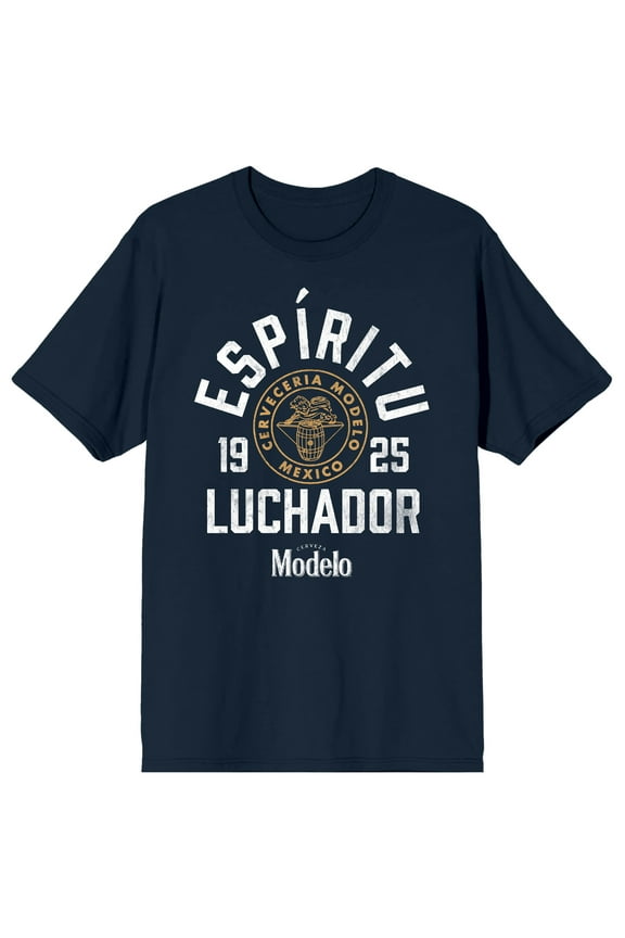 Modelo Espiritu Luchador Logo Crew Neck Short Sleeve Navy Men's T-shirt-XXL