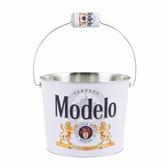 Modelo Food Beer Soda Soft Drinks Party Bucket Container Large All Metal Canister W/Handle Holes Oval Tub 9" x 7"
