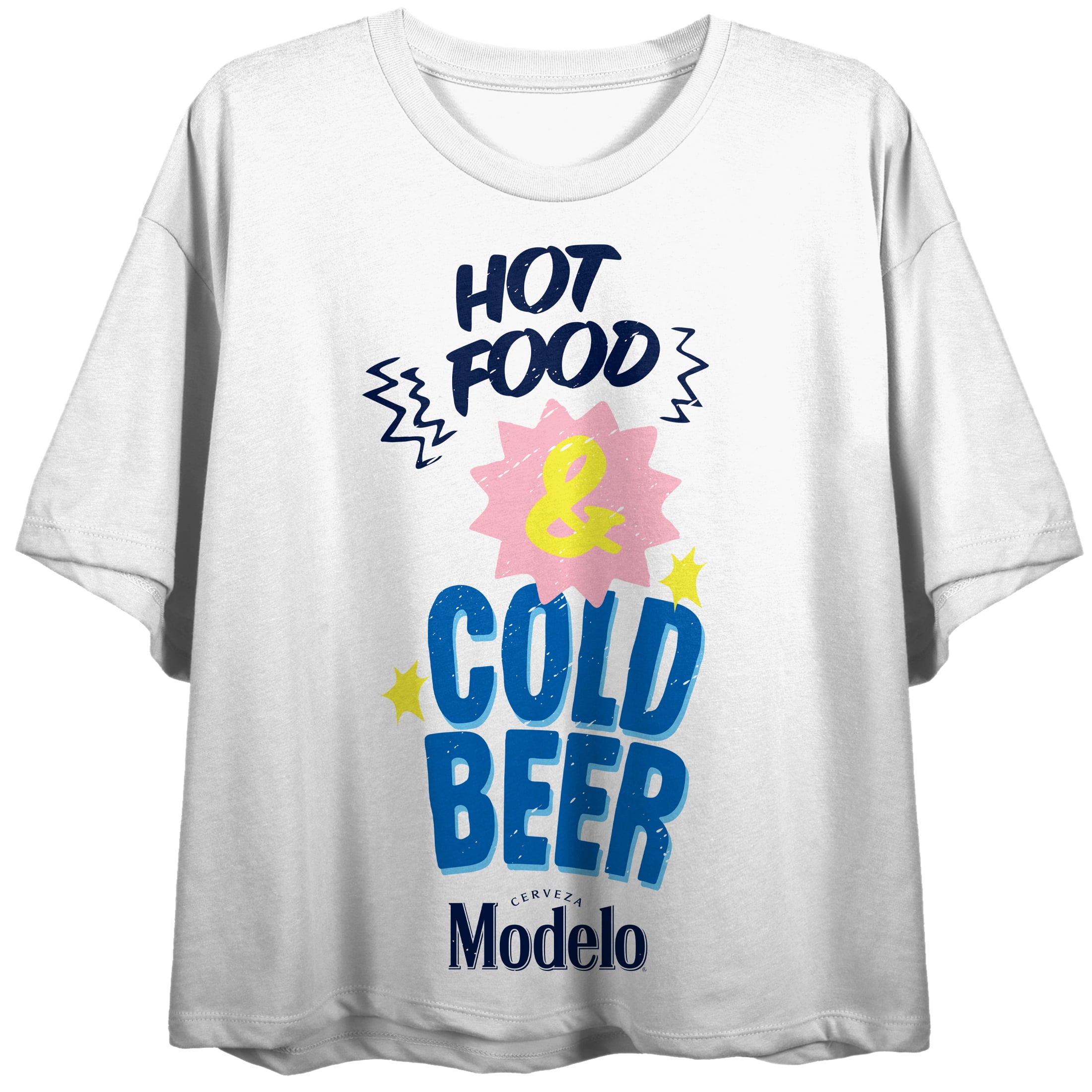 Modelo Hot Food & Cold beer text font, logo on white Adult Crop Tee-XL ...