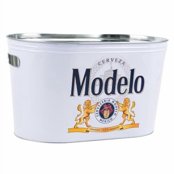 Modelo Extra Food Beer Soda Soft Drinks Party Bucket Container Large All Metal Canister W/Handle Holes Oval Galvanized Beverage Tub 16x10x9.5