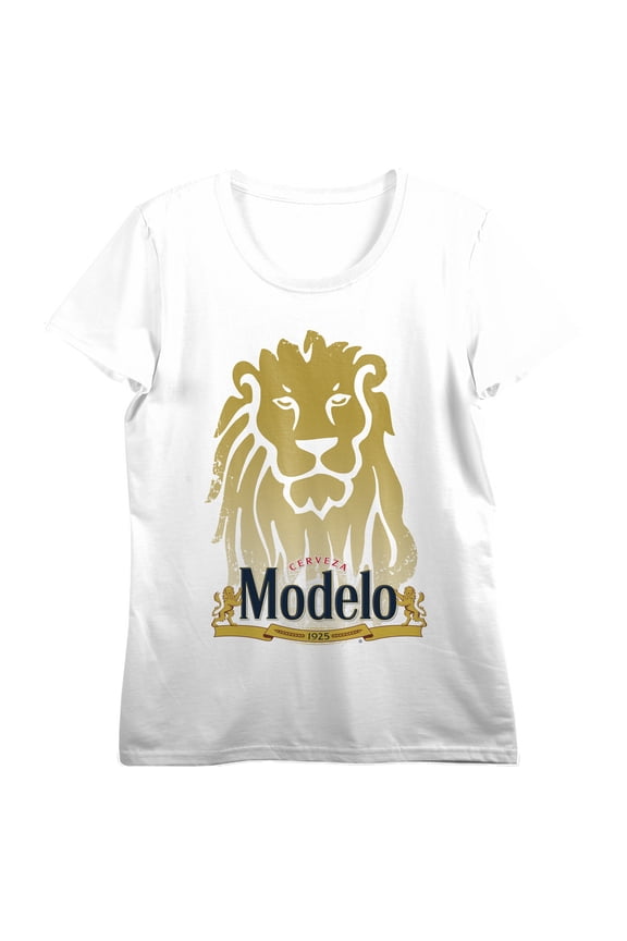 Modelo Lion Art With Logo Crew Neck Short Sleeve Women's White T-shirt-Large