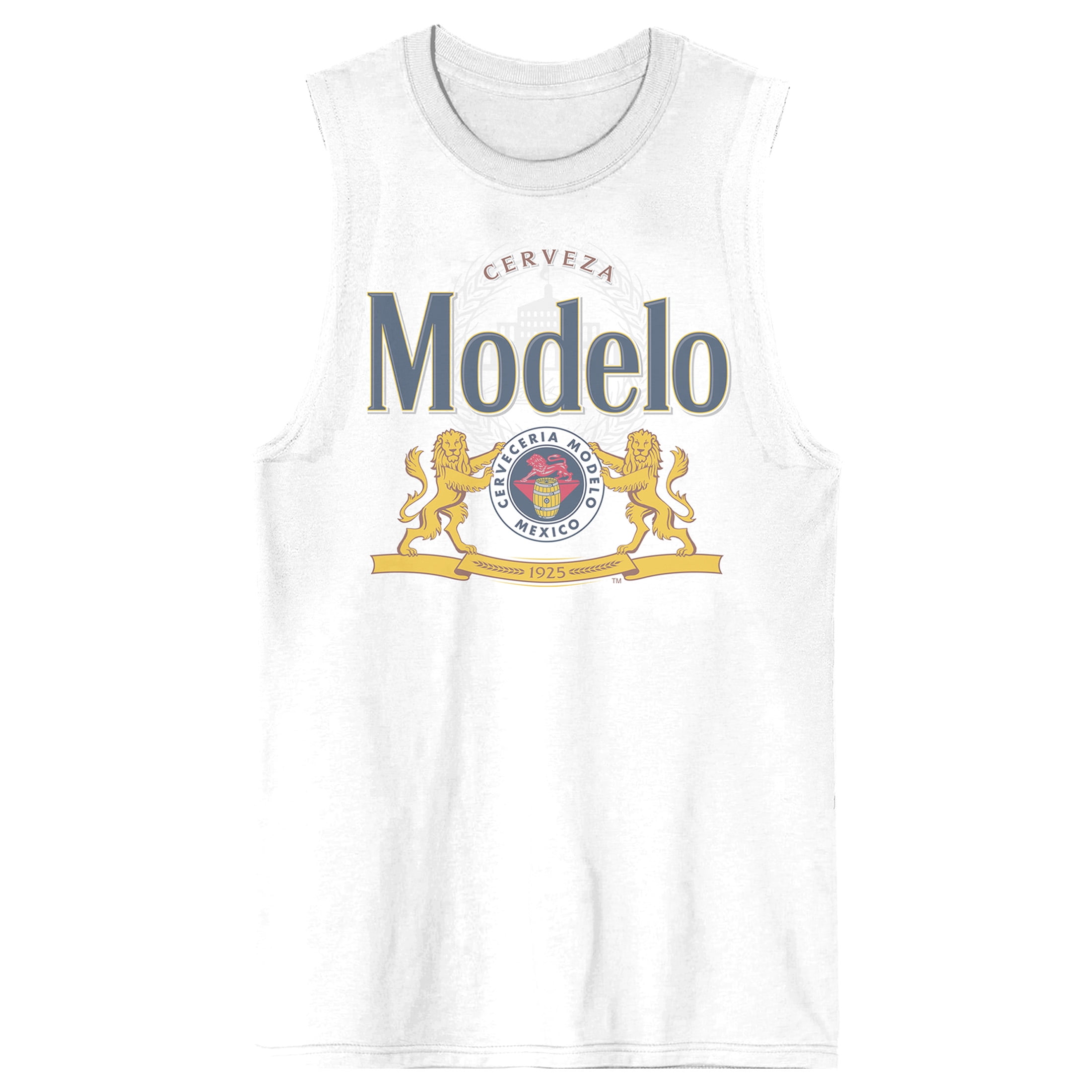 Modelo Lion Logo Crew Neck Sleeveless Men's White Tank TopLarge