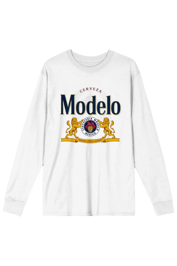 Modelo Logo Crew Neck Long Sleeve White Adult Tee-Large