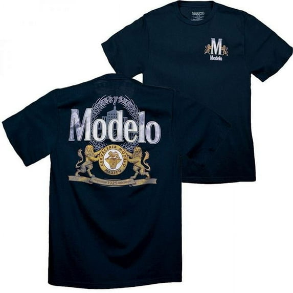 Modelo Logo Front Back Crew Mens T-Shirt, Black - 3XL