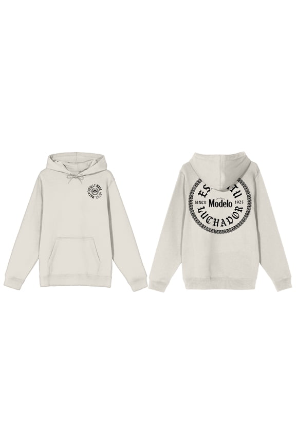 Modelo Masterfully Made Pablo Dier Logo Long Sleeve Sand Adult Hooded Sweatshirt-XXL