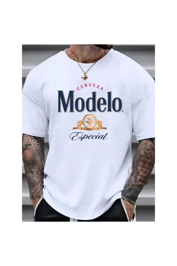 Modelo Men's Cotton T-Shirt - Casual Crew Neck,